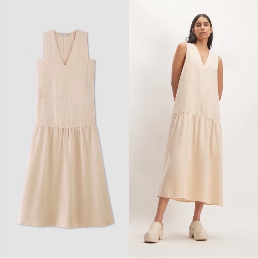 Everlane || The Tencel V-Neck Dress Light Pink Cream XL NWT